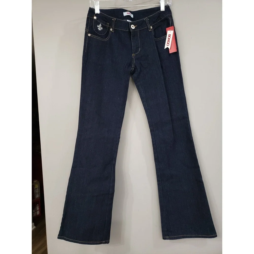 NEW Embroidered Rhinestone BONGO y2k vintage 90s flare jeans dark wash junior 15